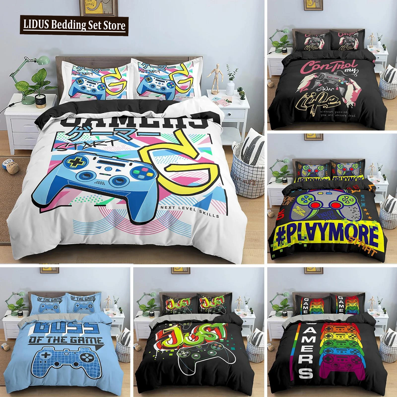 

Gamepad Comforter Cover Twin Size Play Gamer Bedding Set Kids Young Man Video Games Polyester Duvet Cover Teens Game Quilt Cover