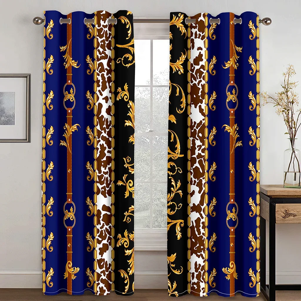 Baroque Boho Luxury Granny Designer Gold Brand Free Shipping 2 Pieces Thin Curtains for Living Room Bedroom Window Drape Decor