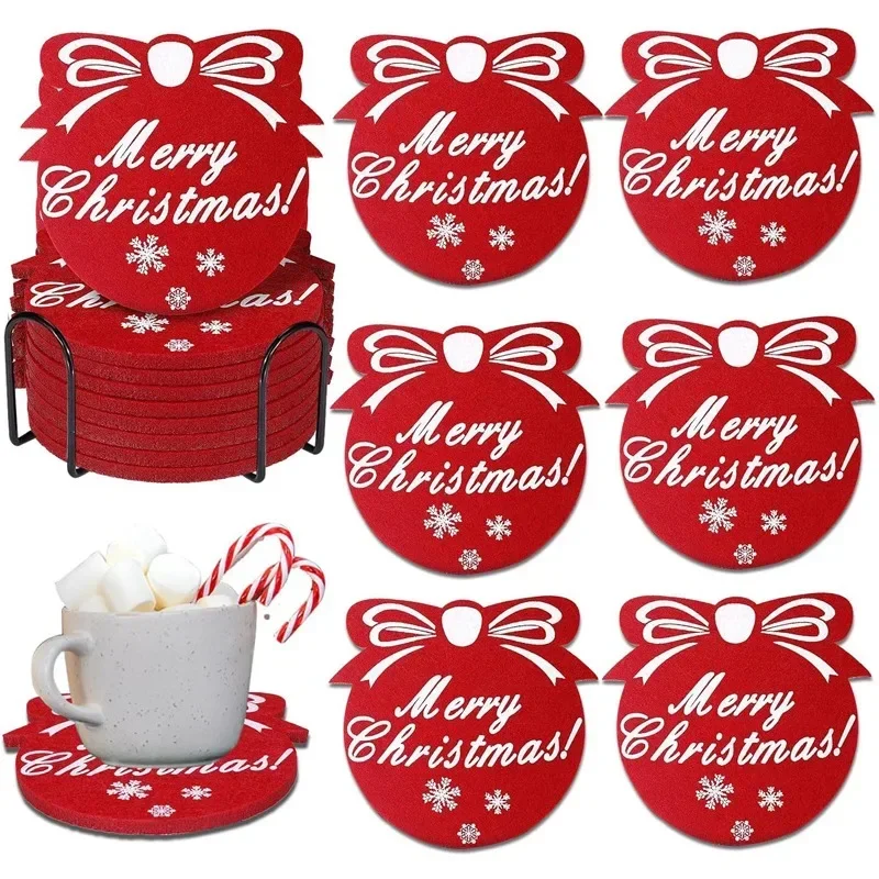 Christmas Felt Coasters Xmas Tree Snowflakes Shaped Cup Cushion Anti-slip Coaster Placemat Bowl Mats Cups Mat Party Decoration