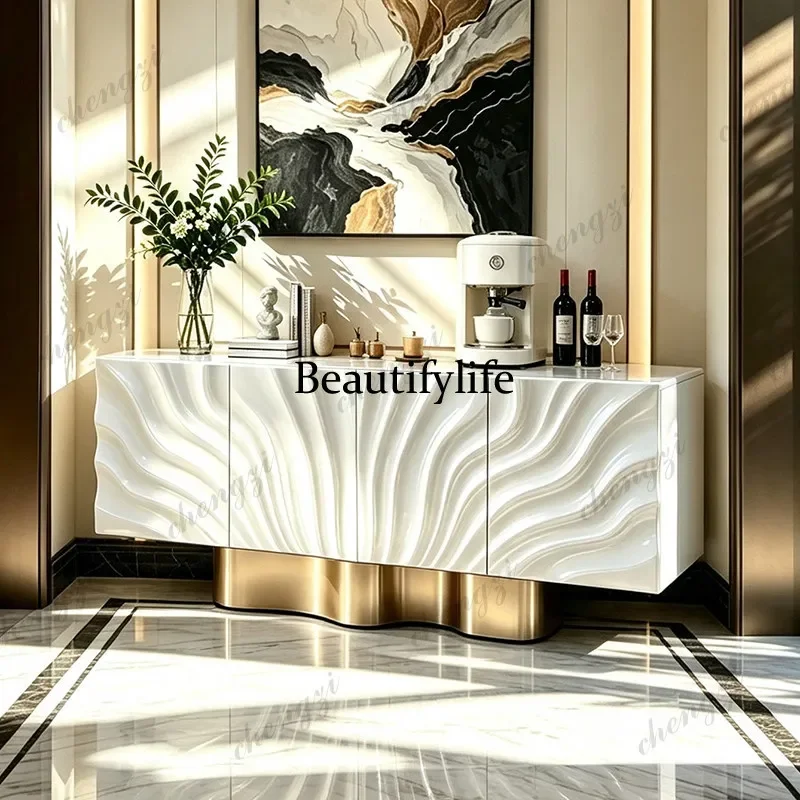 Italian light luxury solid wood carved dining side cabinet, high-grade paint locker, cream wind porch cabinet