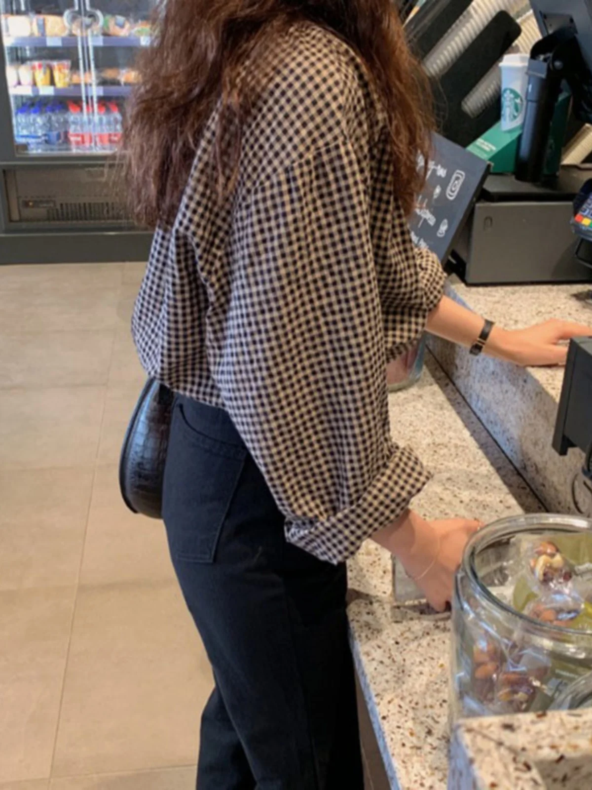 

Women's Plaid Long Sve irt Autumn 2023 New Korean Sle Loose Fit round Ne Slimming Top Commute Straight Tube irt