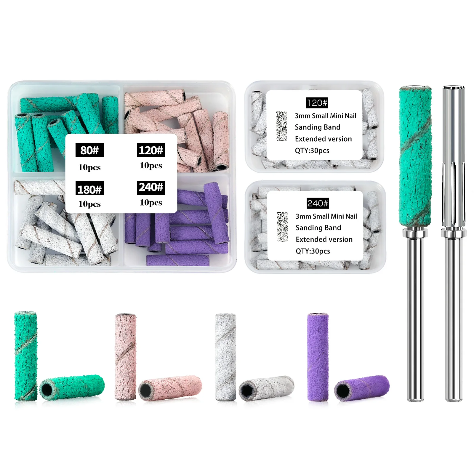 Ferramenta abrasiva de unha 3mm, 80/120/180/240 grit, broca elétrica para manicure, cabeça de moagem, gel uv, remoção de esmalte, pedicure, ferramenta de moagem