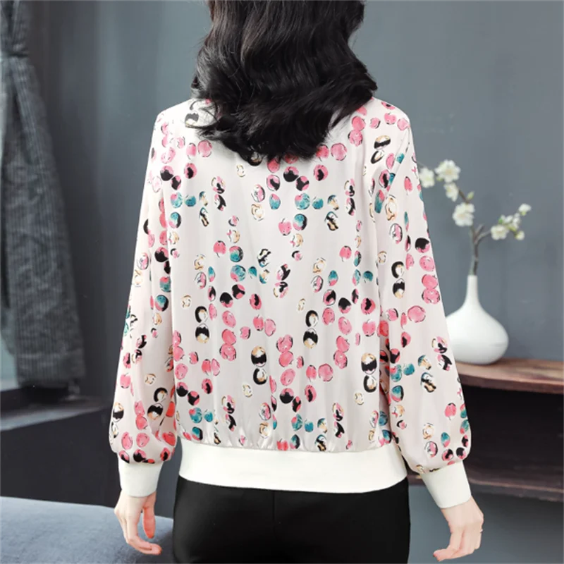 Satin Short Jacket Women Thin Coat Baseball Jackets Smooth Long Sleeve Outerwear Spring New Zipper Ceketler Print Female Jacket