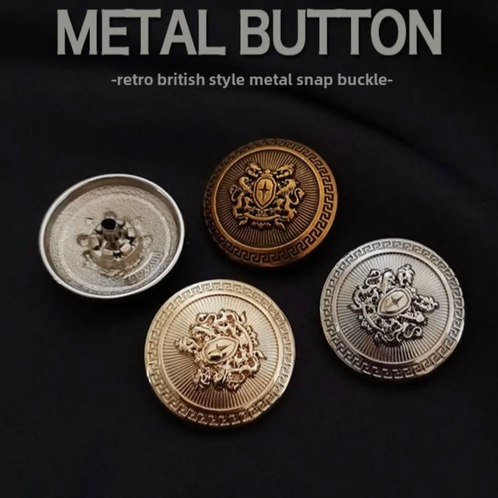

2PCS Vintage Buttons Shield Snap Zinc Alloy Metal Double Lion Button Coat Suit Knitwear Clothing Decoration Accessories Sewing
