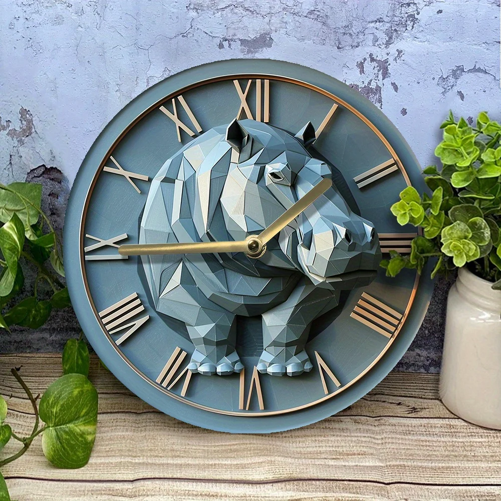 DIY 3D Hippo Wall Clock Kit - Clock with High-Definition 2D Print, Includes Movement Mechanism- Home Decor for Kitchen, Summer