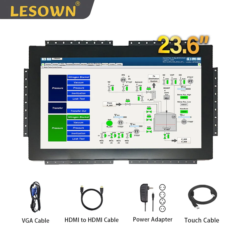 

LESOWN 23.6" IPS Industrial Embedded Touch Monitor 1920x1080 Full HD VGA/HDMI/USB(Touch) Durable Metal Frame LCD for POS Medical