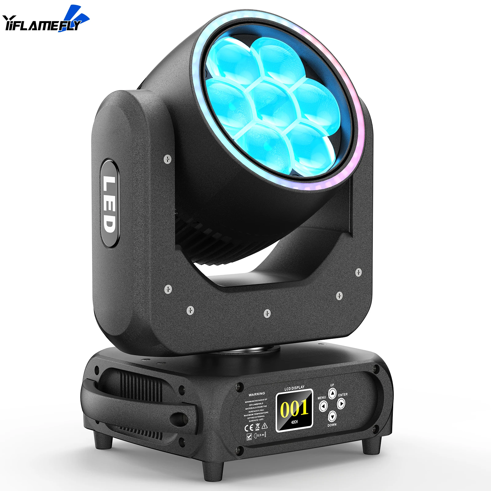 

Yiflamefly Mini 7-светодиодный светильник с подвижной головкой 40 Вт и кольцом RGB Halo DMX512 30/42/58CH для дискотек, свадебных вечеринок, концертного шоу-бара