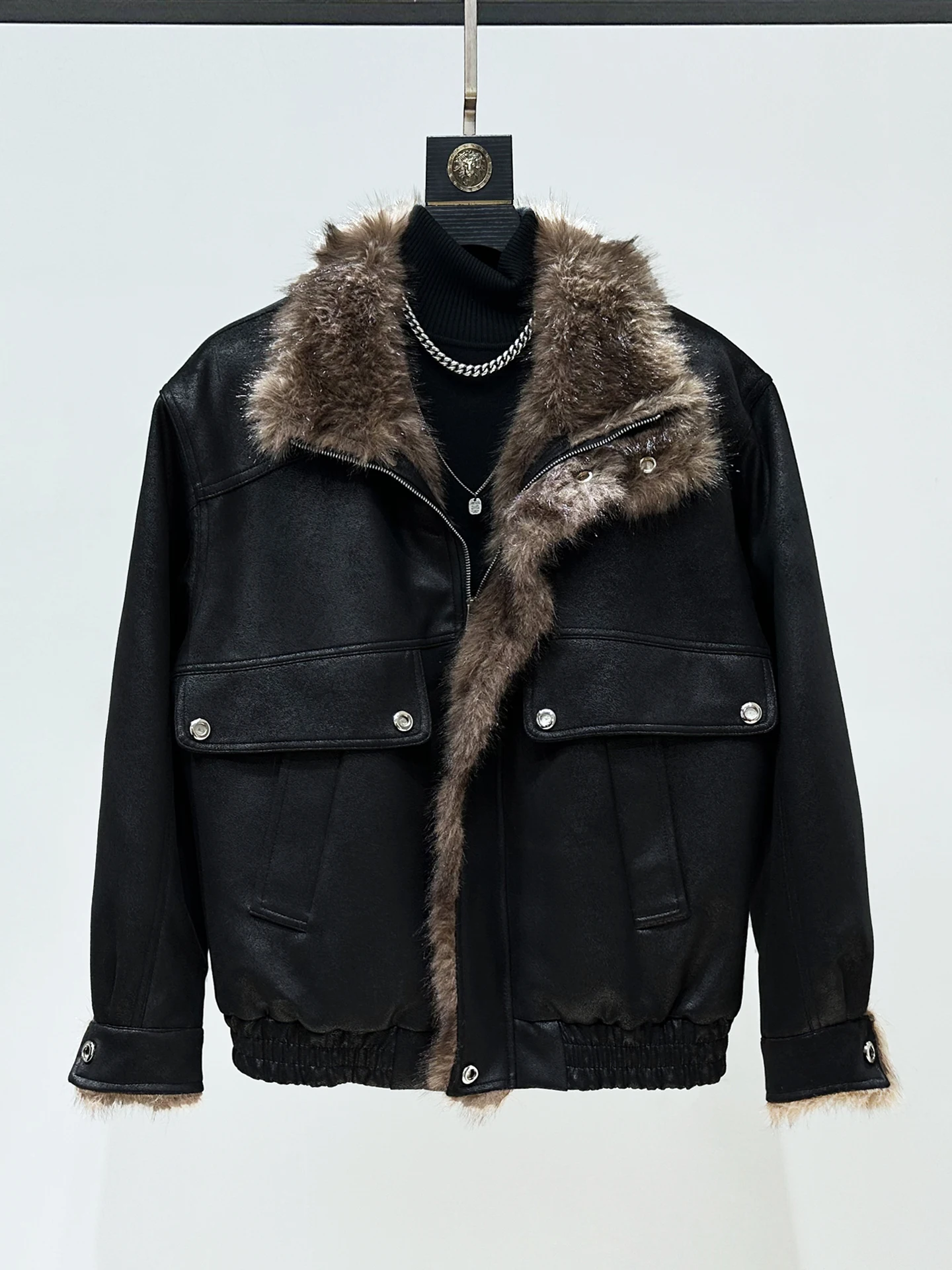 

Мужская зимняя куртка из утолщенной замши с меховым воротником, интегрированной кожаной и меховой отделкой, оригинальная новинка, повседневная теплая верхняя одежда