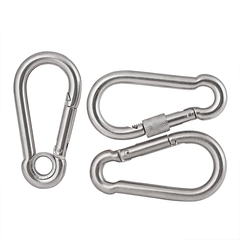 M4 M5 M6 M7 M8 M9 M10 M11 Mini Carabiner Hook, Stainless Steel Spring Safety Buckle With Hole Nut for Outdoor Use