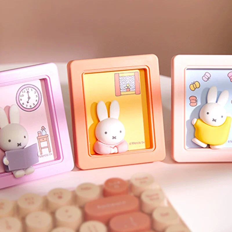 

Miffy Studing Candy Style Photo Frame Blind Box Cute Rabbit Figurine Desktop Decor Anime Peripheral Collectible
