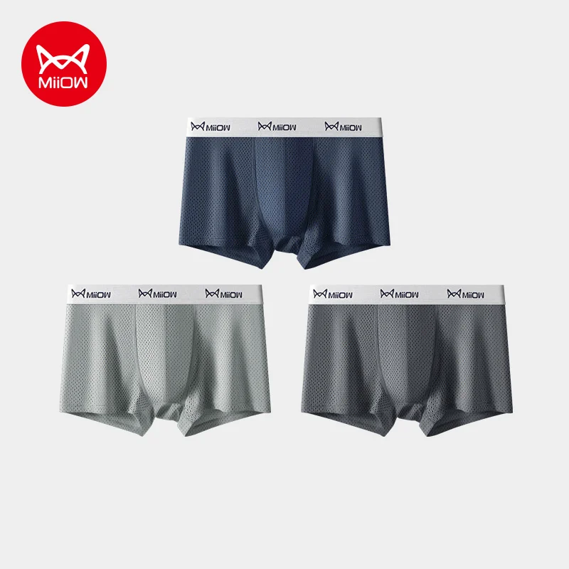 

MiiOW мужское нижнее белье-боксеры из ледяного шелка с дышащей сеткой, мужские трусы, антибактериальные хлопковые мужские трусы с промежностью, комплект мужских боксеров