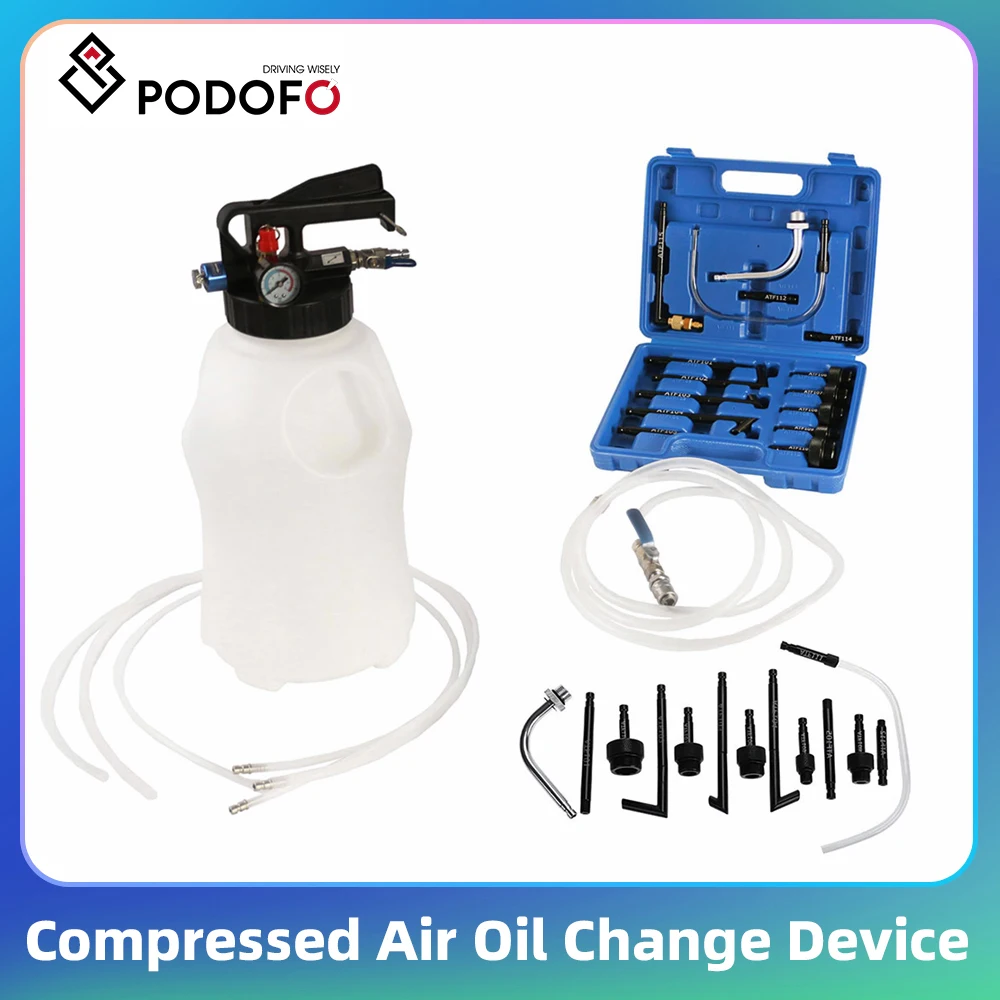 Podofo 43psi 3bar 10L Druckluft-Ölwechselgerät 2-in-1 Füllvorrichtung Öl-Einfüllgerät mit ATF-Adapter Pneumatisches Gerät