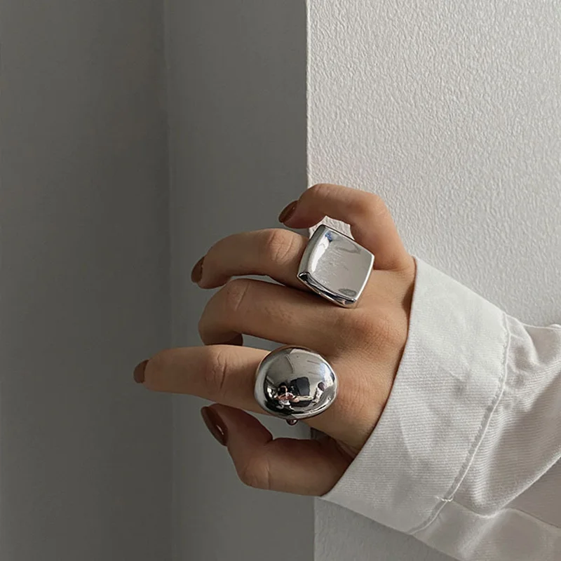 HANGZHI Punk Sliver Color Ring Geometric Square Oval Vintage Minimalist Chunky Jewelry for Women Men New