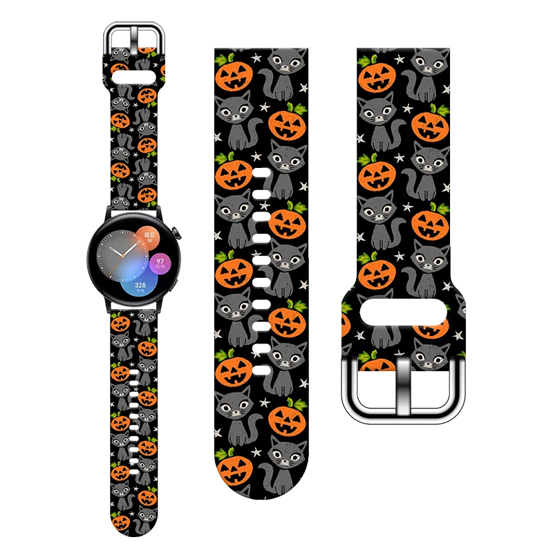 

Halloween Ghost Pumpkin Print Strap for Samsung Galaxy Watch 7/6/5/4, 20mm Universal Band Fits 40mm 44mm Xiaomi Huawei Amazfit