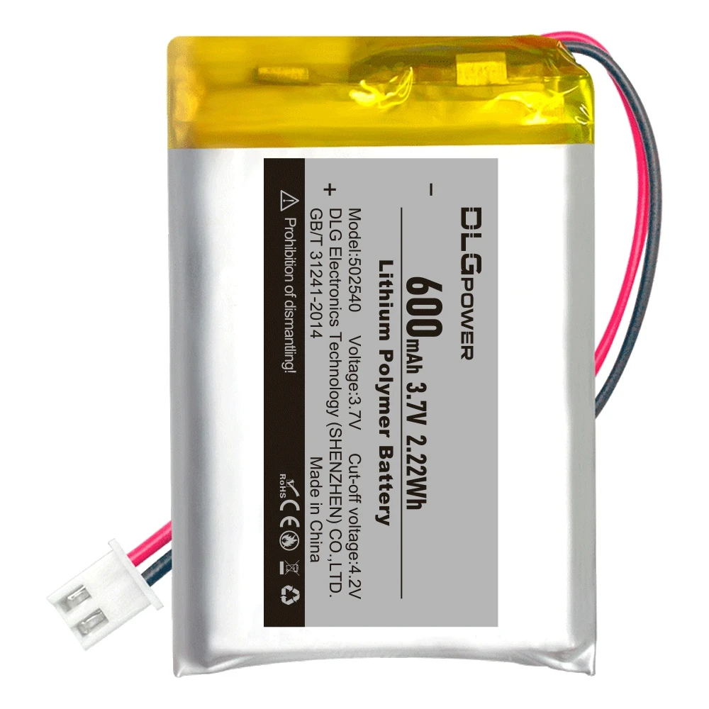 DLGpower 502540 3.7V 600mAh Lithium Polymer Battery Pack Recorder Storyteller Car Recorder Rechargeable Li-ion Battery