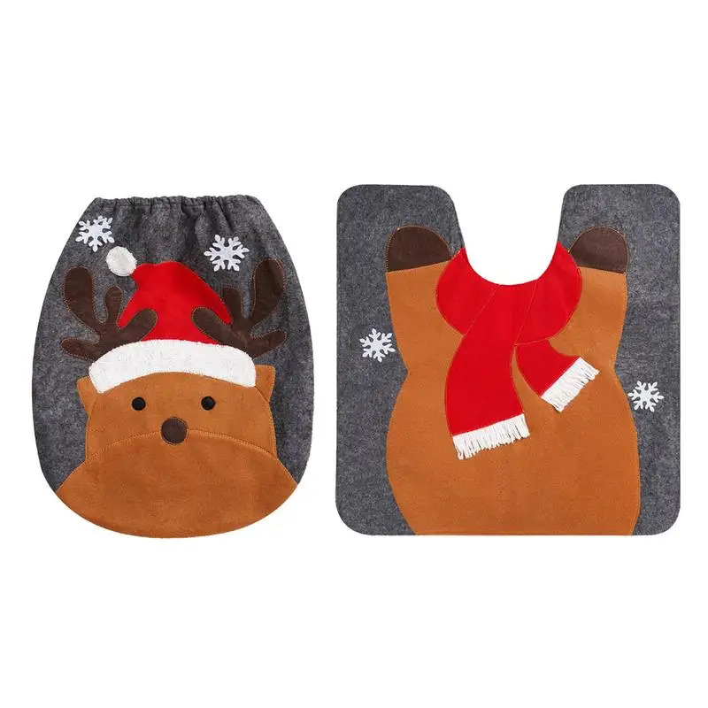 Christmas Toilet Seat Cover Snowman 2pcs Bathroom Rug Set Reindeer Toilet Cover And Rug Santa Toilet Cover For Christmas Gift