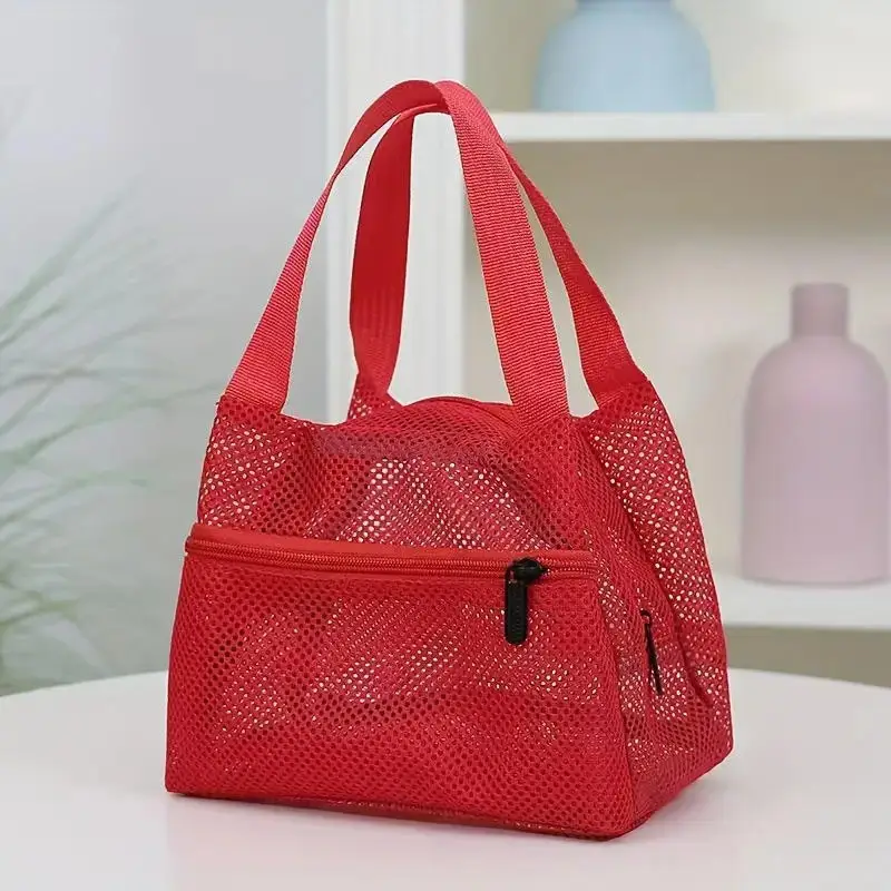 حقيبة شبكية جديدة ذات سعة كبيرة مع مقبض حقيبة مكياج للسفر وحقيبة شاطئ محمولة وحقيبة مستحضرات التجميل بسحاب