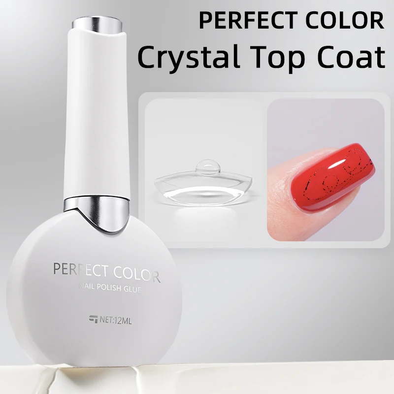 

PERFECT COLOR 12ml Crystal Glossy Gel Top Coat Scratch Resistant High Gloss Soak Off Gel Nail Polish Finish Long Lasting for UV