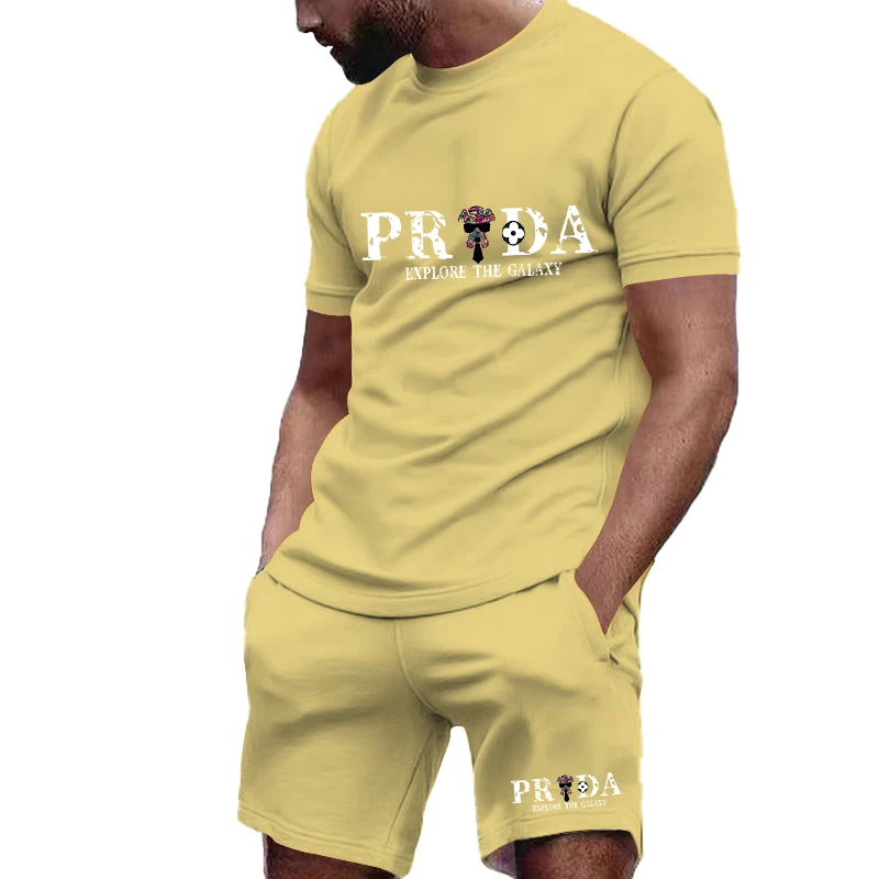 

Summer oversized casual fashion gym sportswear loose jogging suit men's loose short sleeved T-shirt+golf shorts 2-piece set