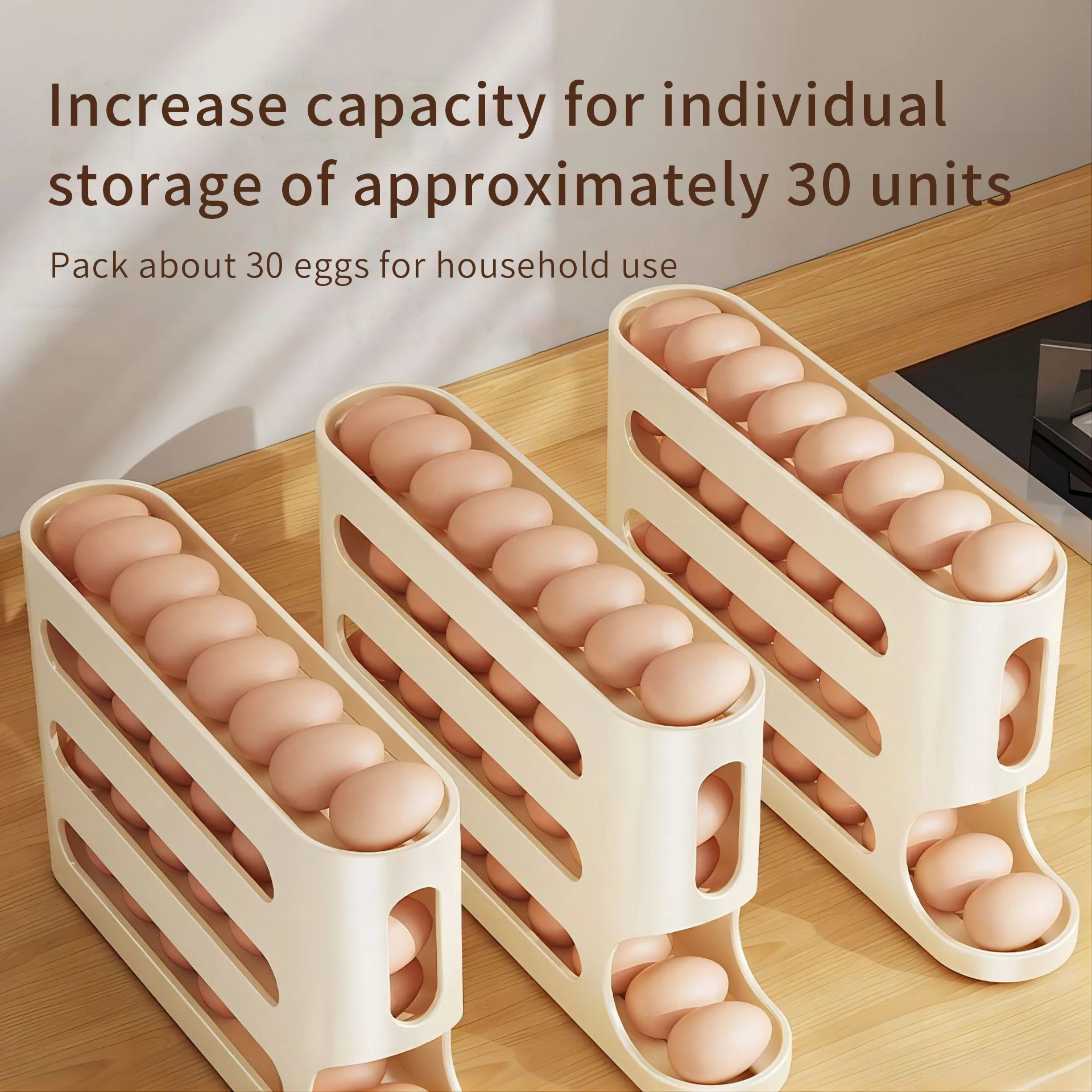 4 Layers Automatic Rolling Egg Holder Rack Fridge Egg Storage Box Container Kitchen Refrigerator Egg Dispenser Fridge Organizer