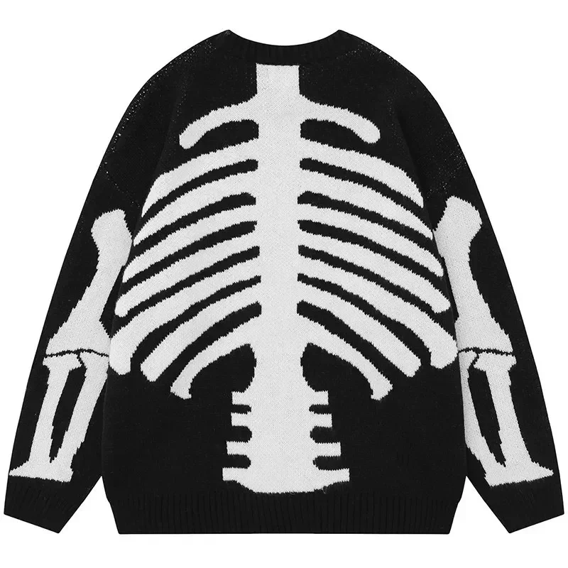 Y2K tops new American hip-hop skull jacquard skeleton love knitted sweater men women Harajuku ins loose pullover street fashion