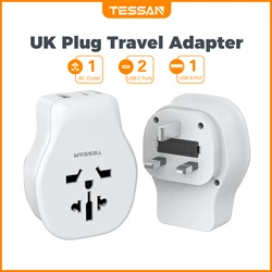 TESSAN 2/3 wtyczki przedłużające wiele gniazd z 3 portami USB (5 V/2,4 A) adapter do ładowarki ściennej 13 A UK gniazdo zasilania do domowego biura