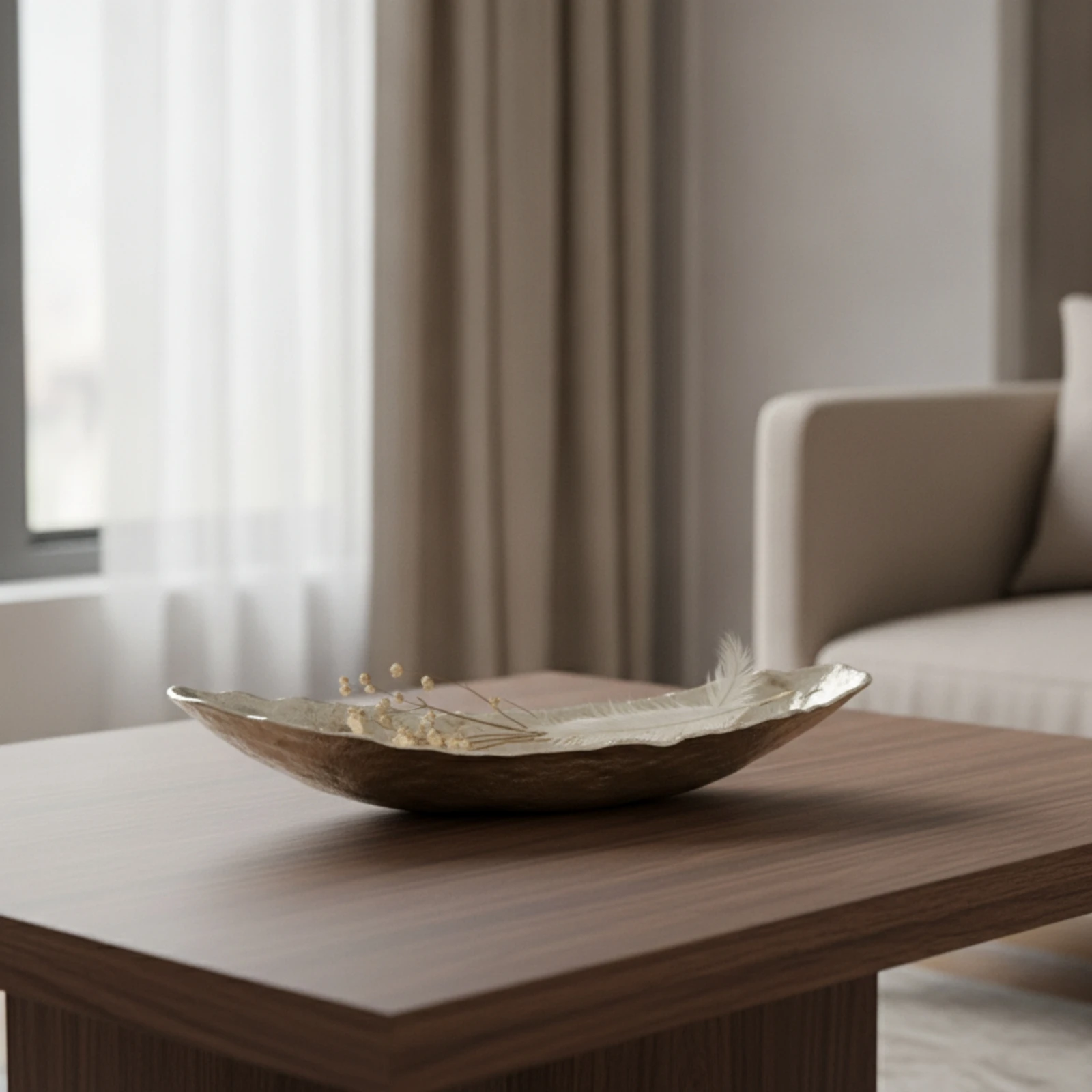 Boat Tray Long Tray with Hammered Finish Decorative Dish Sculptural Platter Artisanal for Dining Table, Living Room