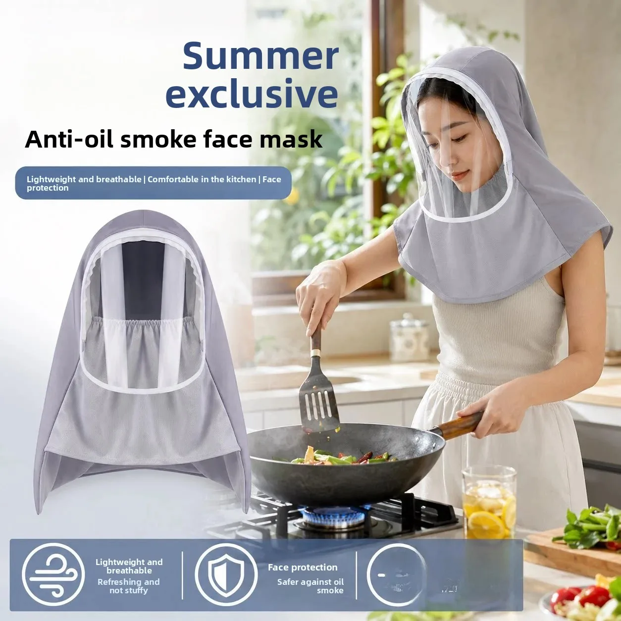 Four-Season Ice Silk Oil-proof Hat with Face Mask Full-Face Protection Shawl Neck Protector One-Piece Oil Splash Proof Tool