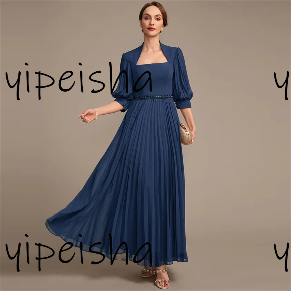 Personalizado simples sexy 2024 de alta qualidade mãe da noiva a linha vestido drapeado irregular decote quadrado vestido de convidado de casamento