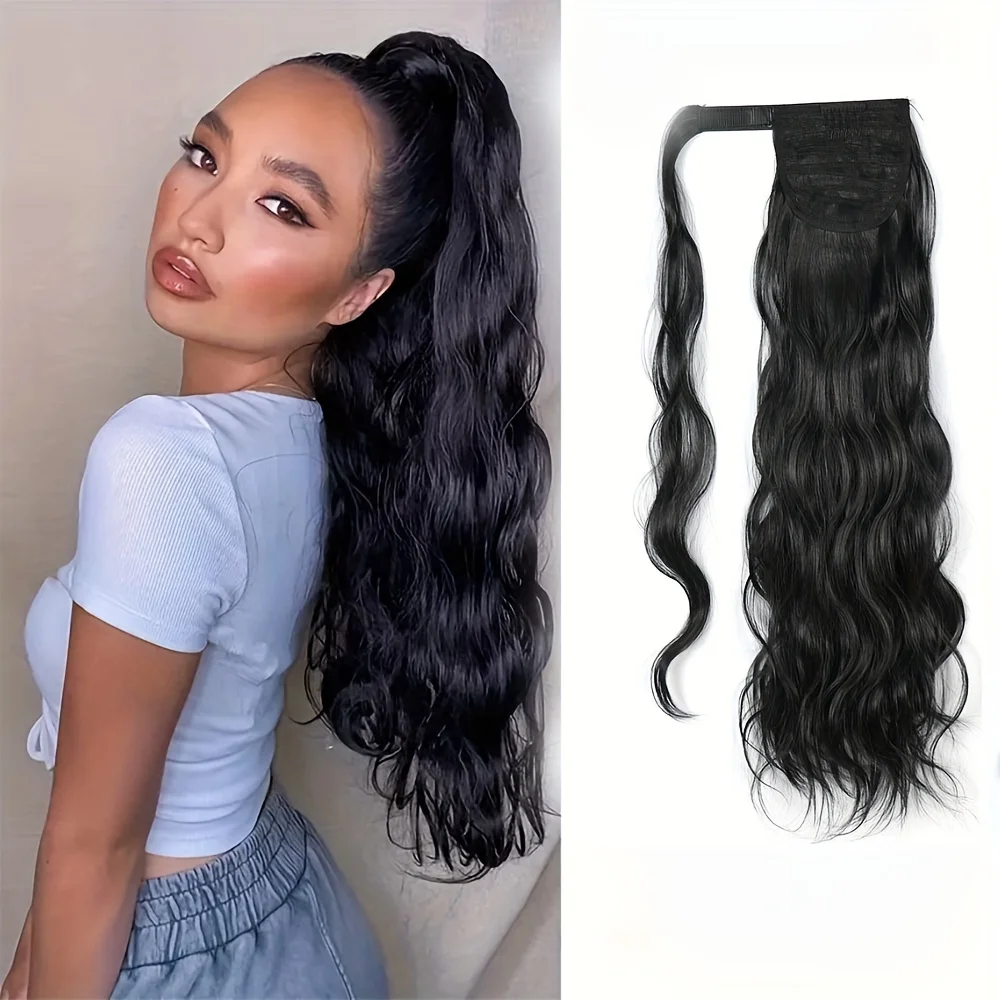 

24inch Curly Water Wave long Ponytail hair extension Wrap Around Synthetic wigs Clip In Hairpiece Body Wave Fake Hair accessory