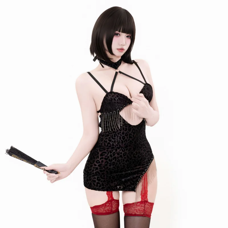 

Новое сексуальное платье Guaiyun с вырезами, бахромой и декоративными элементами, с открытой спиной и разрезом, для создания соблазнительного образа (Setqqny)