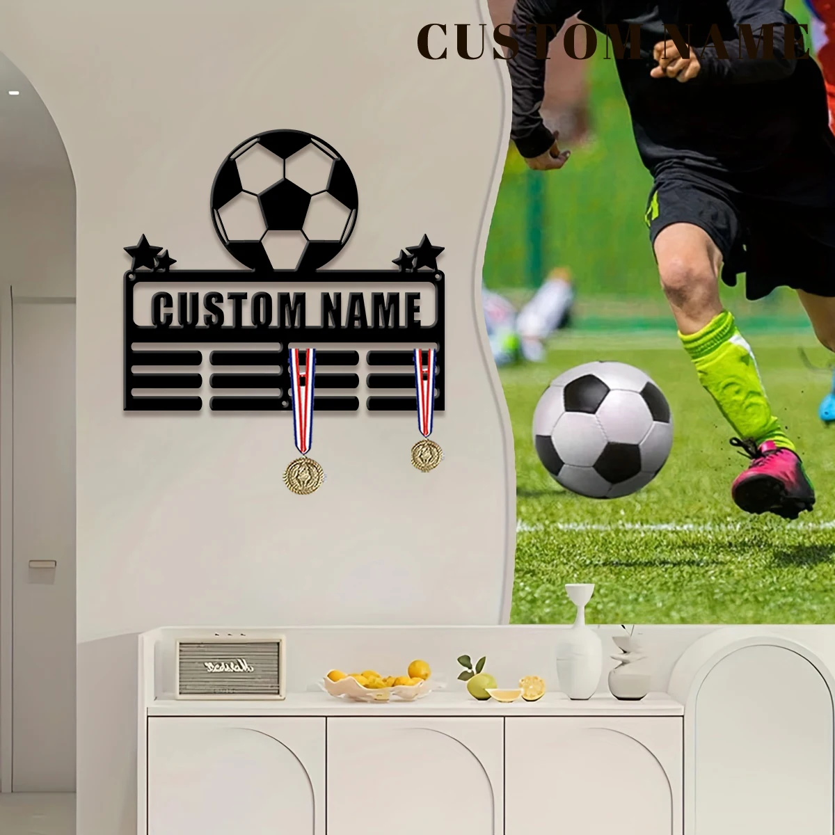 1pc Custom Supernova Football Metal Medal Holder,Sports Carnival Hang Metal Wall Art Suitable for Running Marathon Sports Record