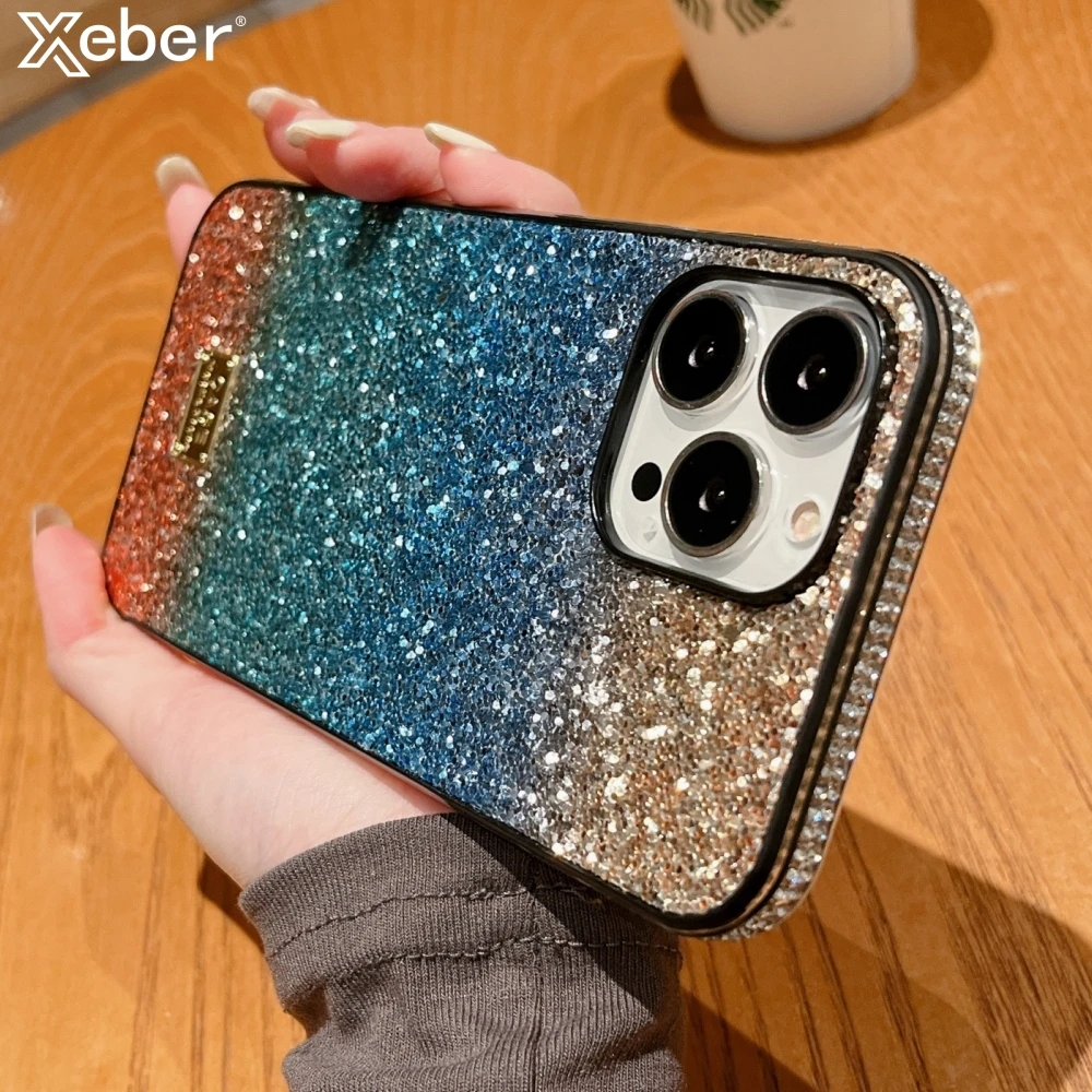 Gradient Rainbow Diamond Case For iPhone 15 Pro Max 14 13 12 11 XR XS X 7 8 Plus 6S Glitter Bling Rhinestones Shockproof Cover