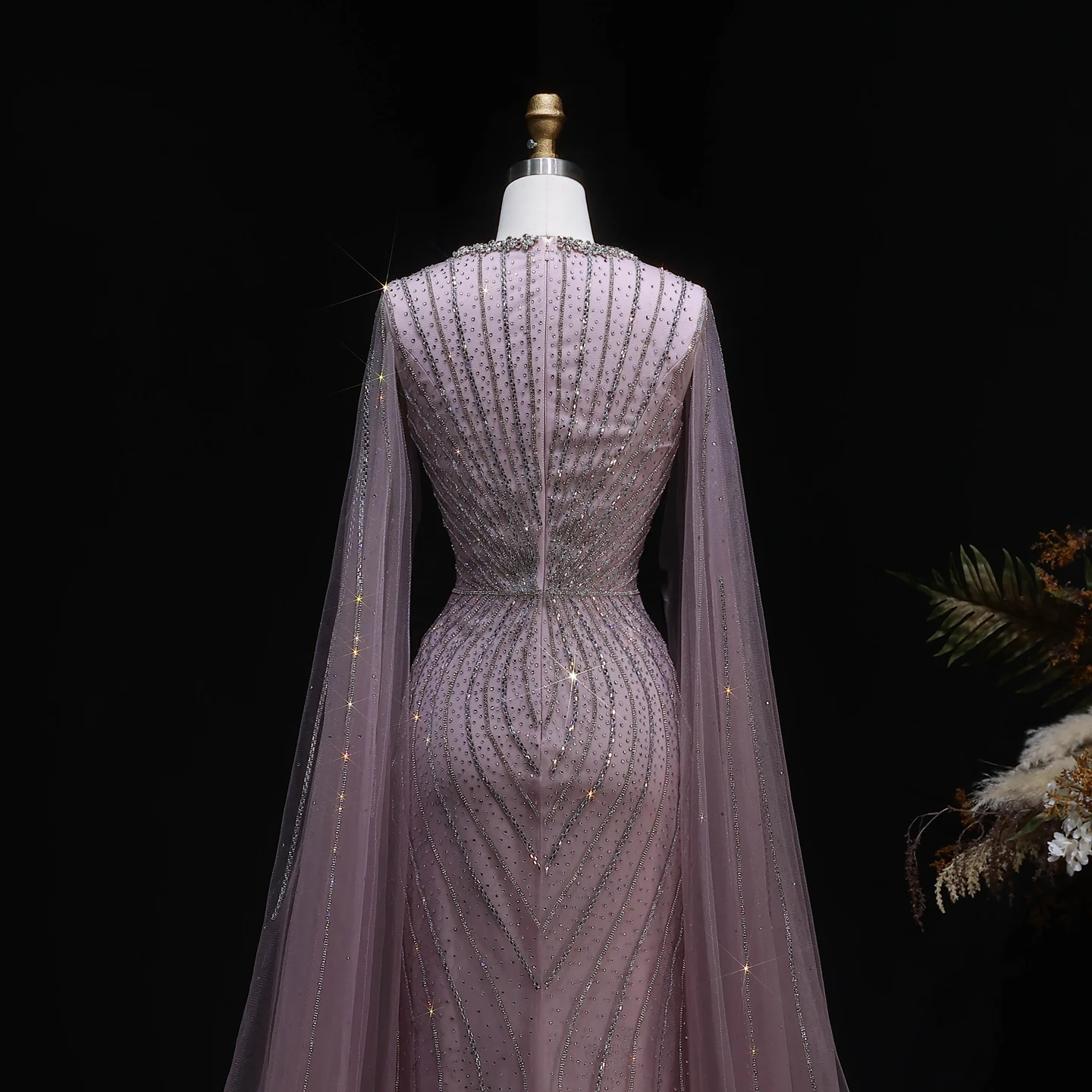 Sharon Said Elegante Abendkleider mit Cape-Ärmeln, Perlenbesetzte Meerjungfrauenkleider, Arabische Luxus-Formelle Ballkleider für Damen SS130 Maßanfertigung – Detail 23