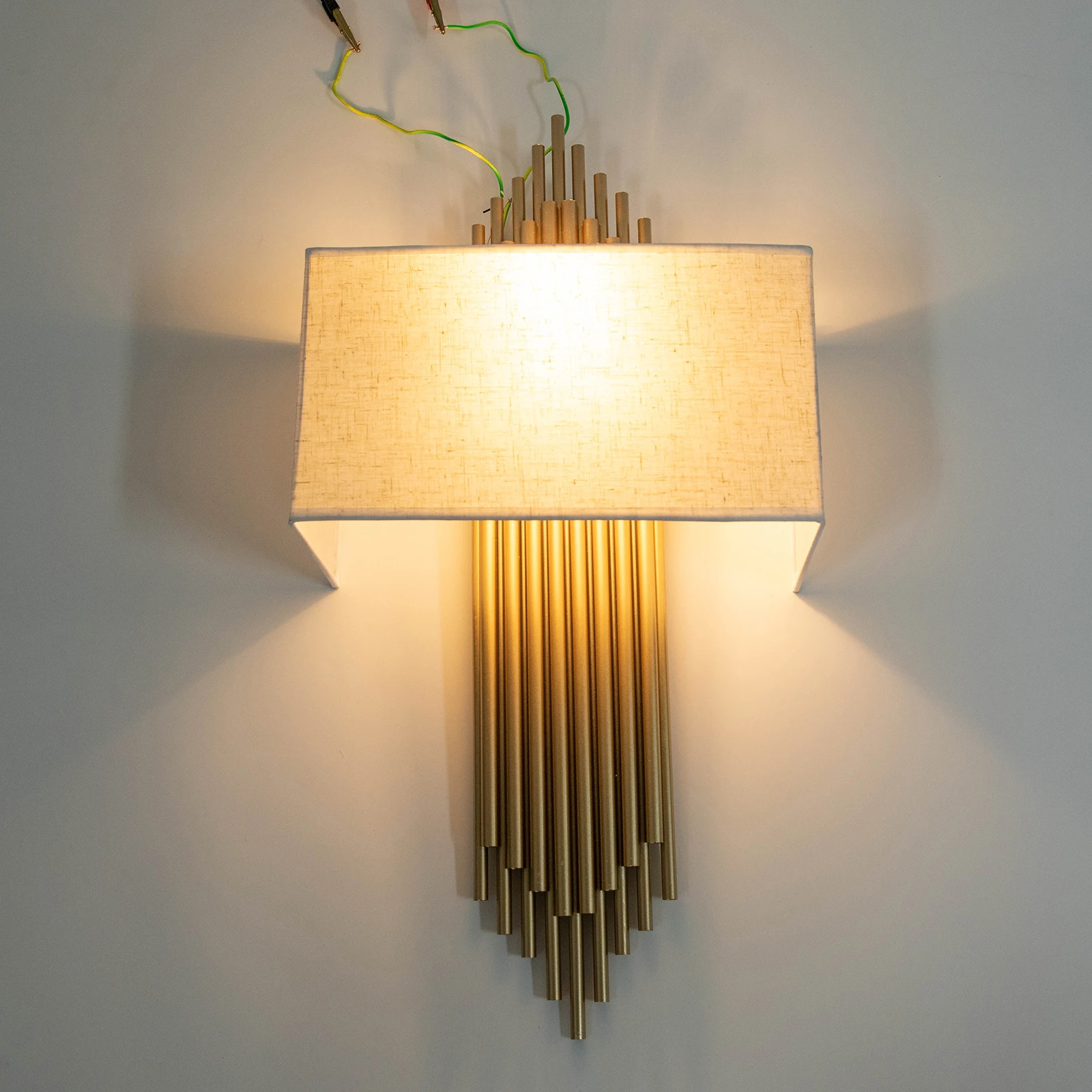 

Modern Luxury Metal & PVC Wall Lamp - Hardwired Semi-Recessed Lighting Fixture, Golden/Beige Contemp