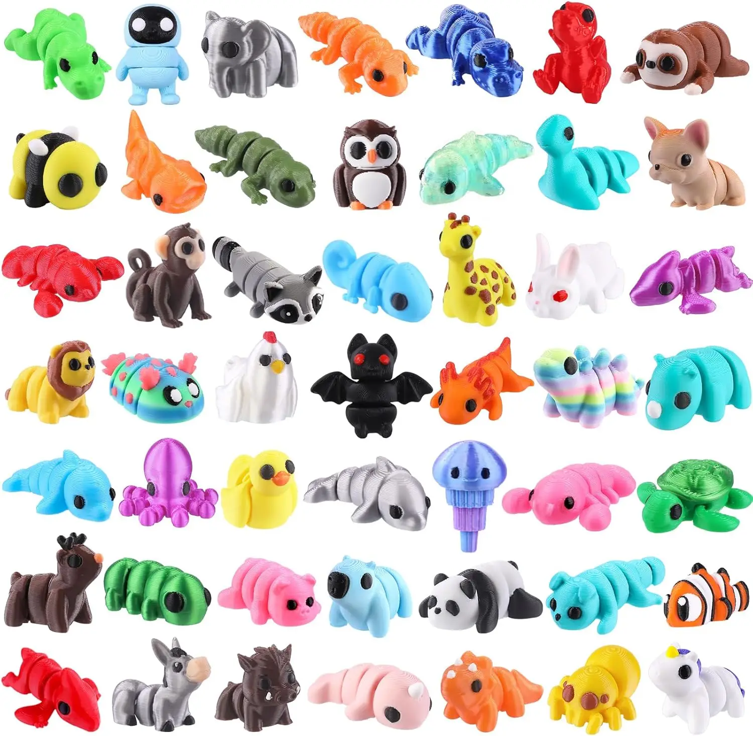 

50Pcs Mini 3D Printed Animals for Kids, Flexible Articulated Fidget Toys for Party Favors Classroom Prizes Goodie Bags