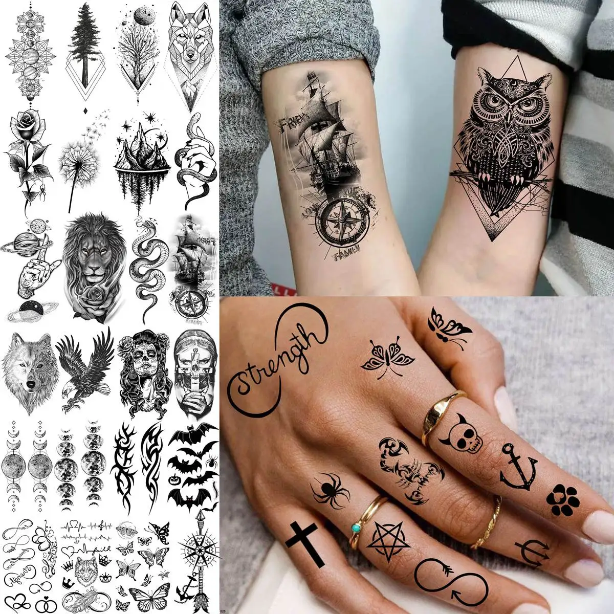 66 Sheets Black Dragon Temporary Tattoos For Adults Men Arm Thigh Tattoos Fake Tiger Lion Devil Skull Tatoos Body Art Painting