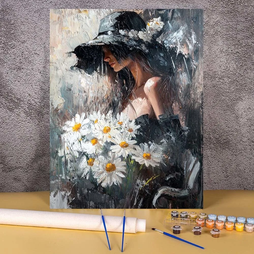 

Paint By Numbers Daisy Flower Girl Number Drawing On Canvas Pictures By Numbers Kits Acrylic Paint Modern Home Decor Living Room