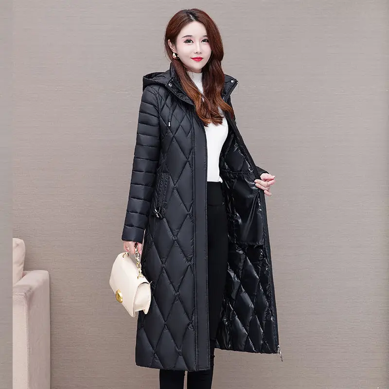 Women\'s Winter Coats Hooded 2023 New Casual Cotton Padded Jackets for Women Long Parkas Warm Slim Solid Color Winter Overcoat