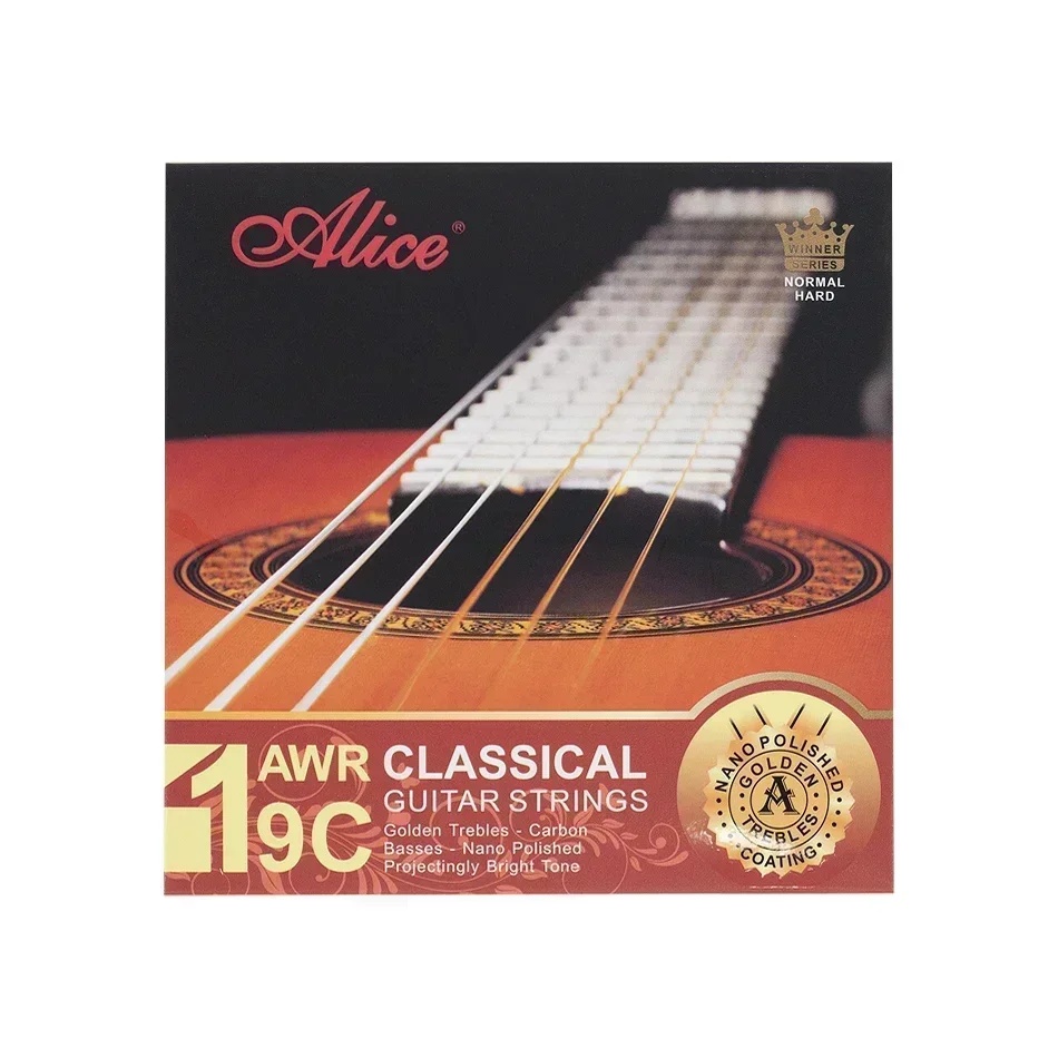 Alice AWR19C Classical Guitar Strings Golden Carbon Silver Plated Copper Winding Nano Polished Coating Normal/High Tension