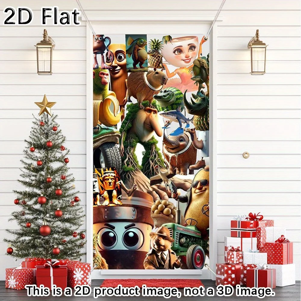 1 مجموعة 2DDoor راية شخصية كرتونية تصميم الإيطالية Brainrot ستارة الباب حفلة عيد ميلاد الديكور راية 2026 #2