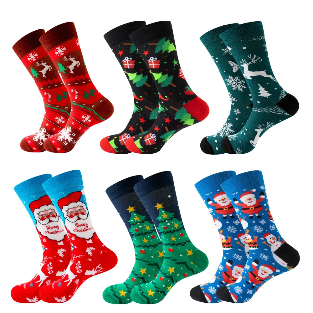 1 Pair Cartoon Santa Claus Men's Socks Comfortable Harajuku Trendy Animal Socks Breathable Stars Christmas Gift Factory Direct