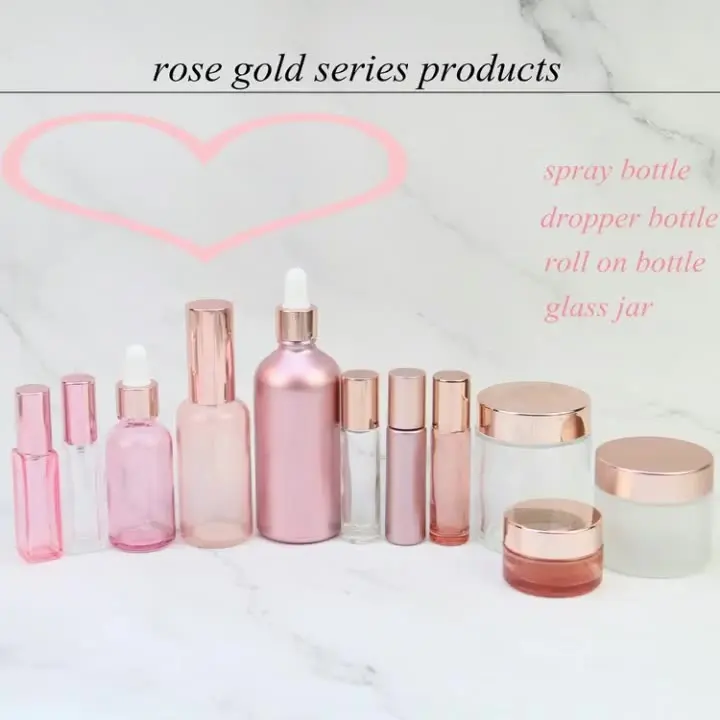 

5Pcs 10/15/30/50/100ml Luxury Hair Oil Pink Clear Glass Dropper Bottle With Rose Gold Aluminum Lid Essential Oil Bottles Vials