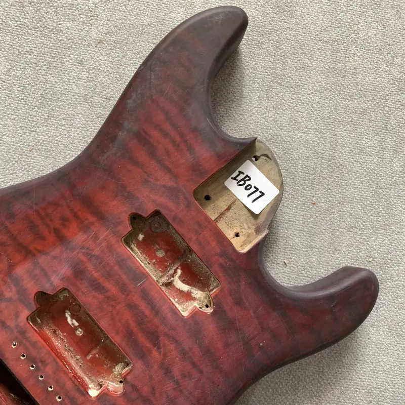 IB077 Red Quilted Maple Top -Soild Basswood 7 Strings ST Electric Guitar Body Tremolo Bridges Right Hand Replace and DIY Part