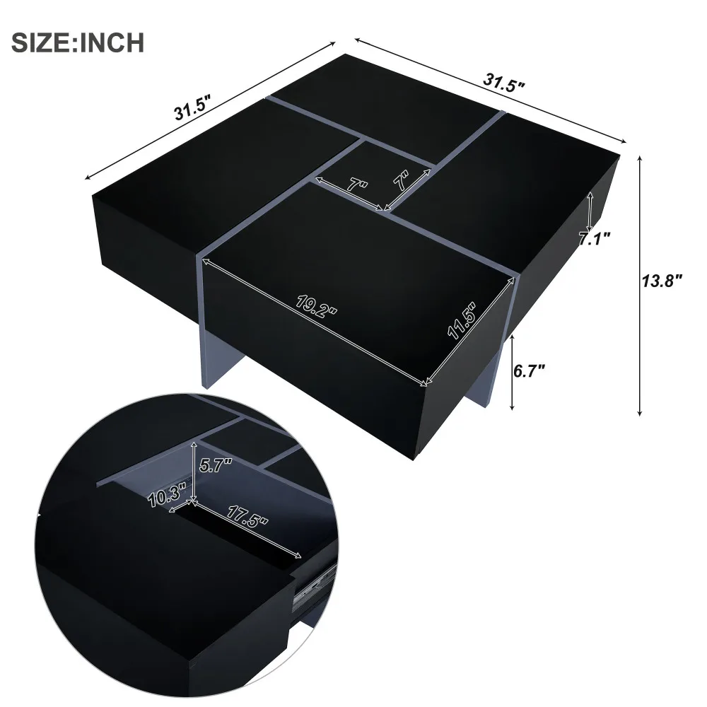 Mesa de centro moderna com 4 compartimentos do armazenamento, tabela quadrada do cocktail com parte superior deslizante retrátil, para a sala de visitas