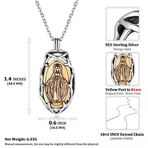 U7 925 Sterling Silver Branch Oval Coin Embossed Virgin Mary Brass Necklaces for Women Thistles and Thorns Jewelry Gift for Her