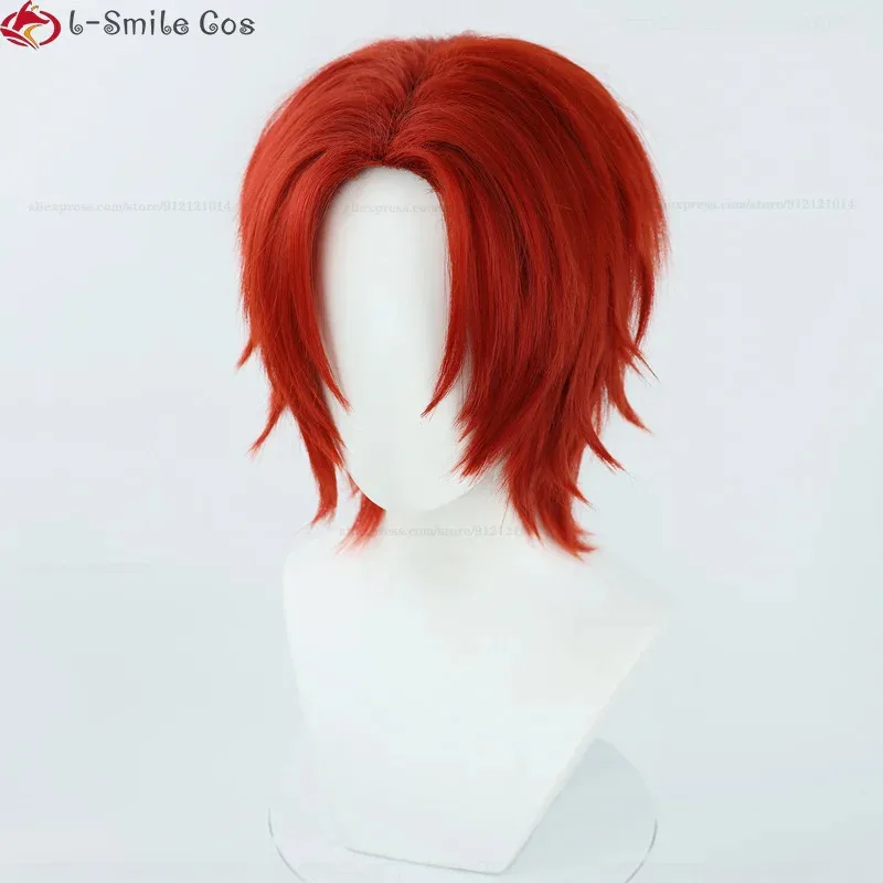 qq38Anime Short Red Men Cosplay Shanks Heat Resistant Syntheti Hair Halloween Party Wigs + Wig Cap