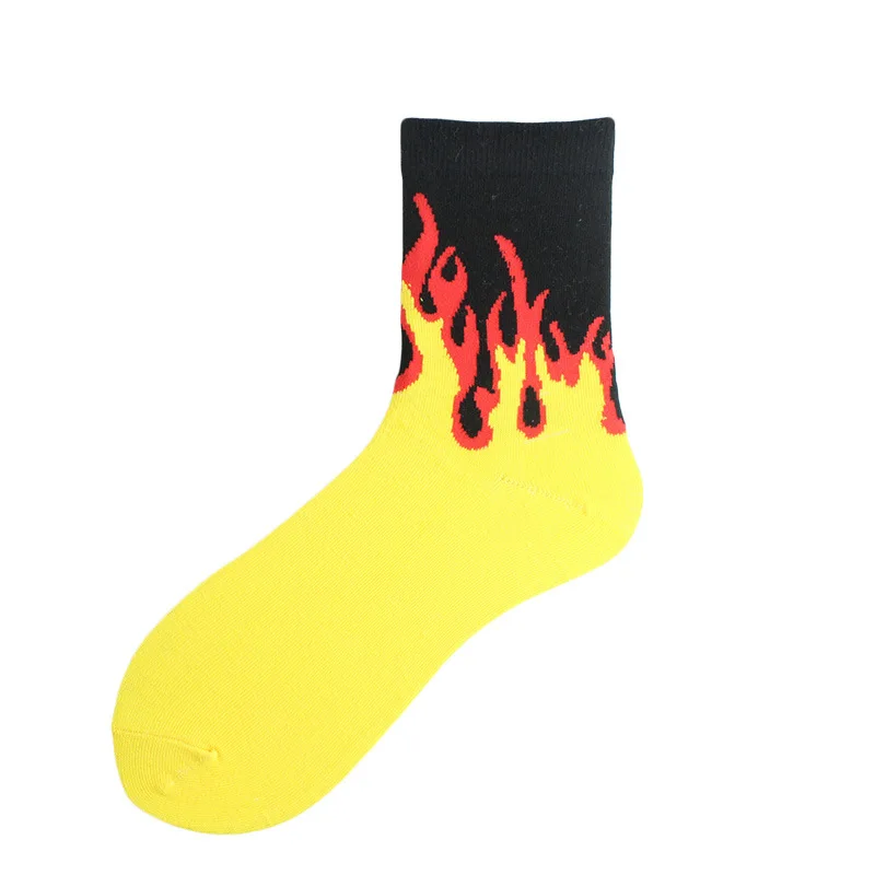 Unisex Flamme Schwarz Weiß Gelb Feuer Sokken Neuheit Hip Hop Harajuku Socken Skateboard Calceines Mujer Straße Skarpetki Socken – Detail 18