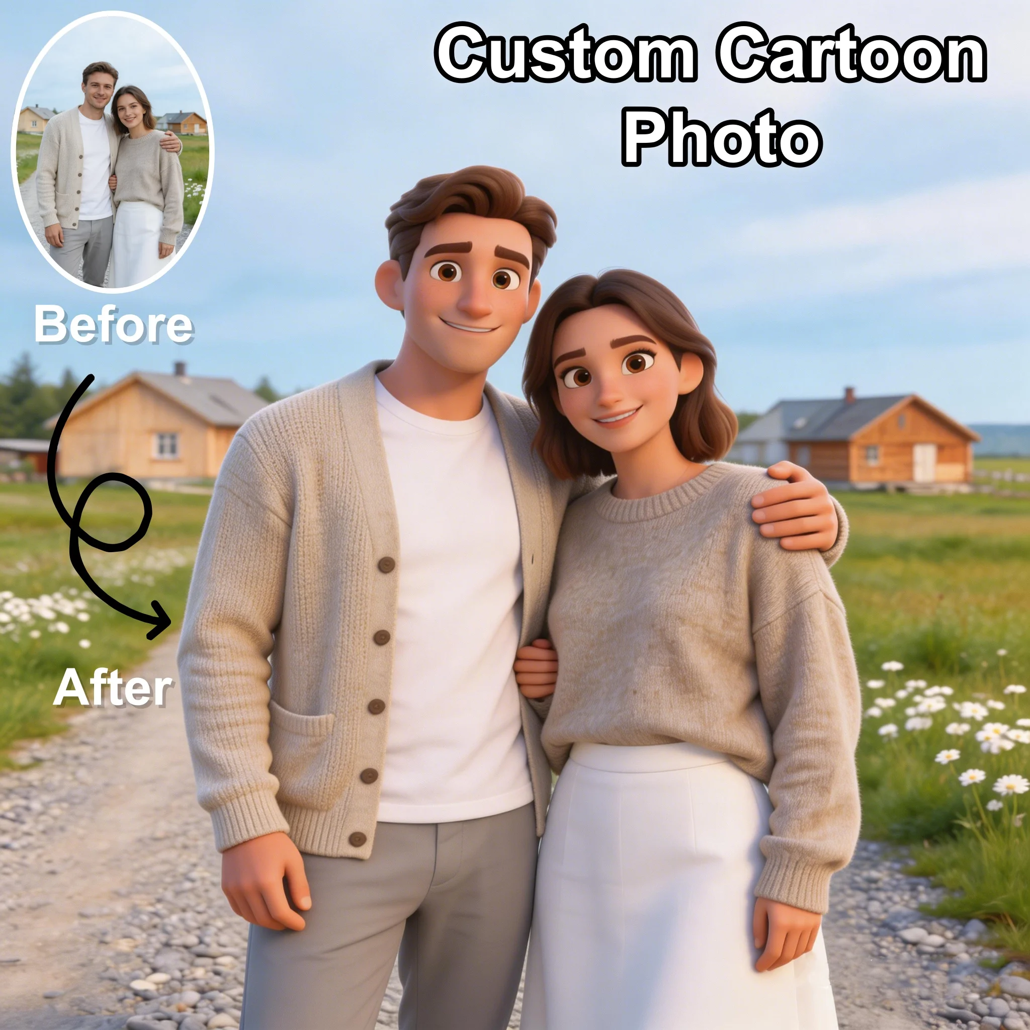 Individuelles HD-Cartoon-Charakter Leinwand-Poster Personalisierte Wanddekoration für Familien, Hochzeiten, Paare und Haustiere Heimdekoration