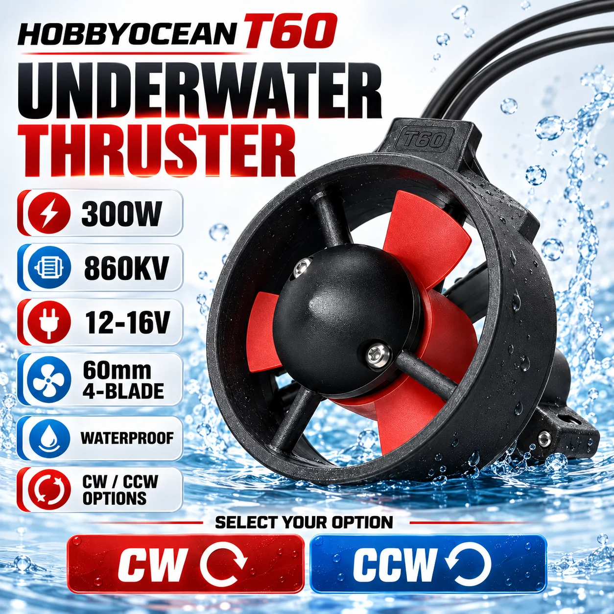 Rov Underwater Robot Thruster - Hobbyocean T60 300W 860KV 60mm Podwodny
